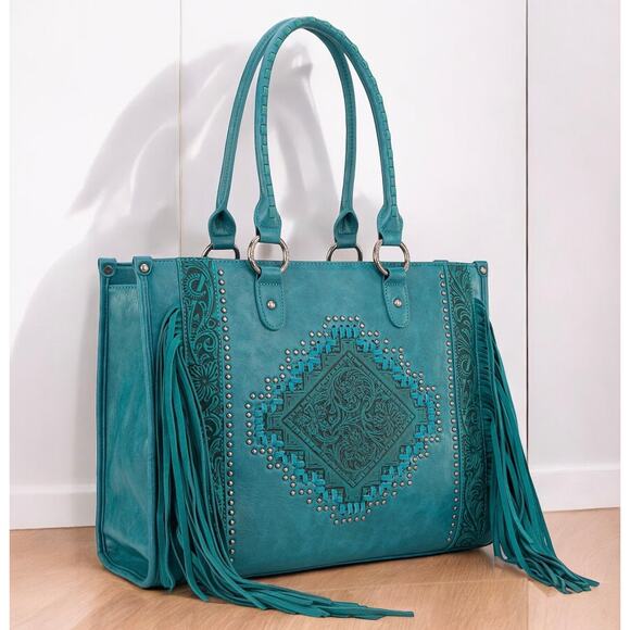Montana West Turquoise Tool Fringe Wide Tote *NEW in Package* - Picture 3 of 5